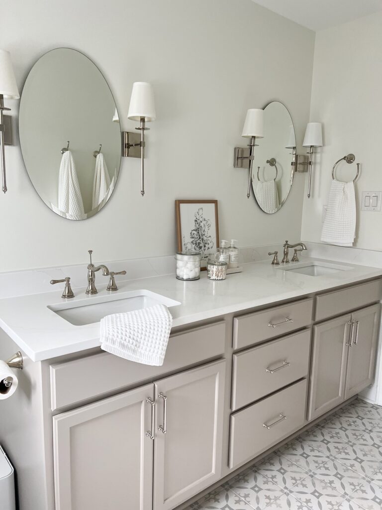 gray and gold bathroom design