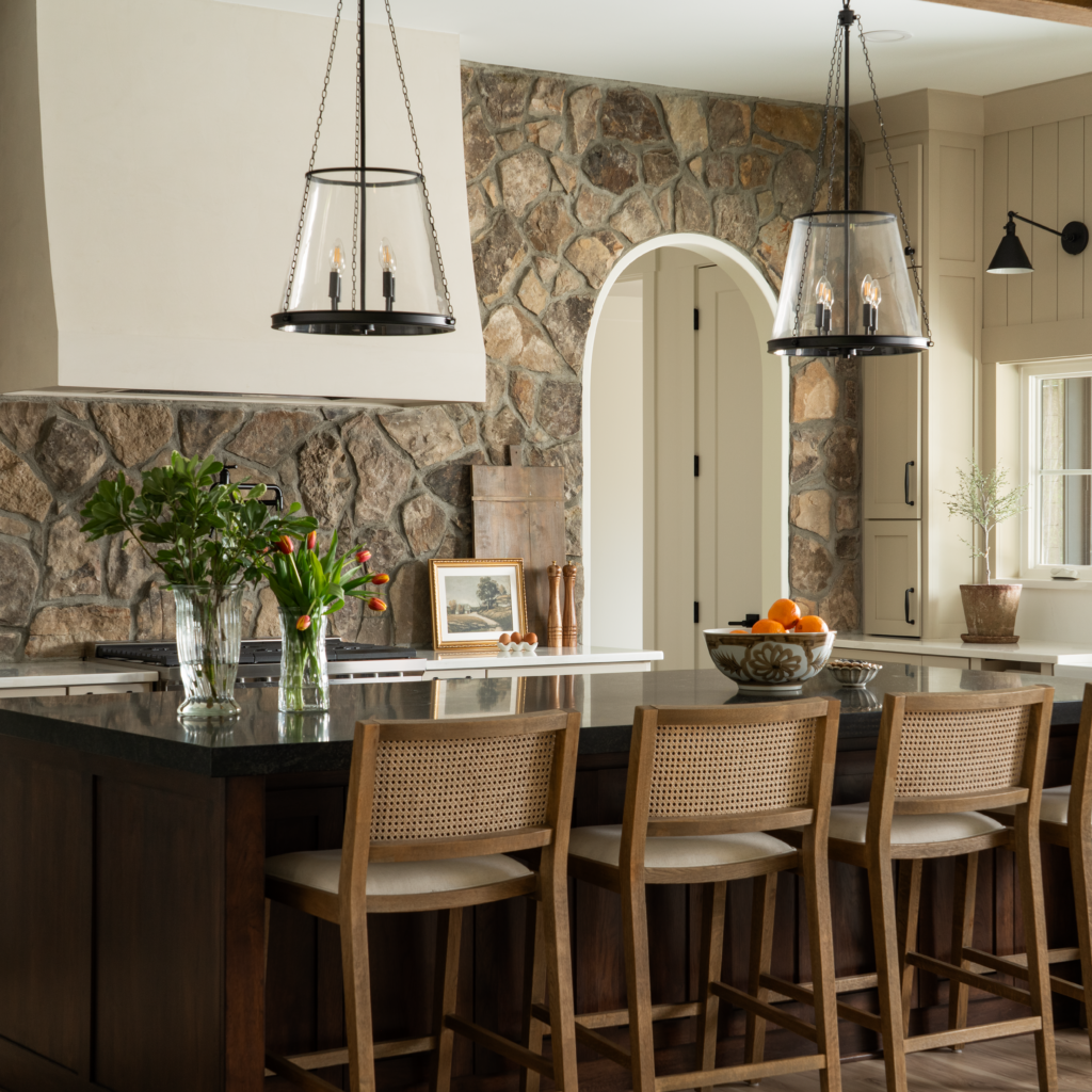 Modern kitchen with stone accents