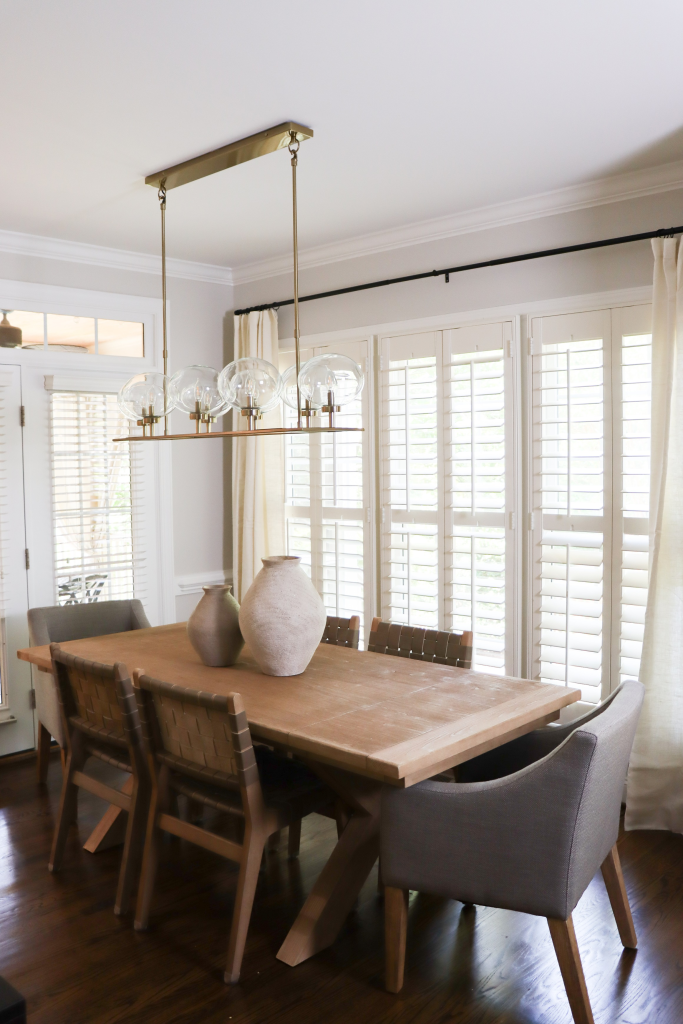 wooden table with gold light feature