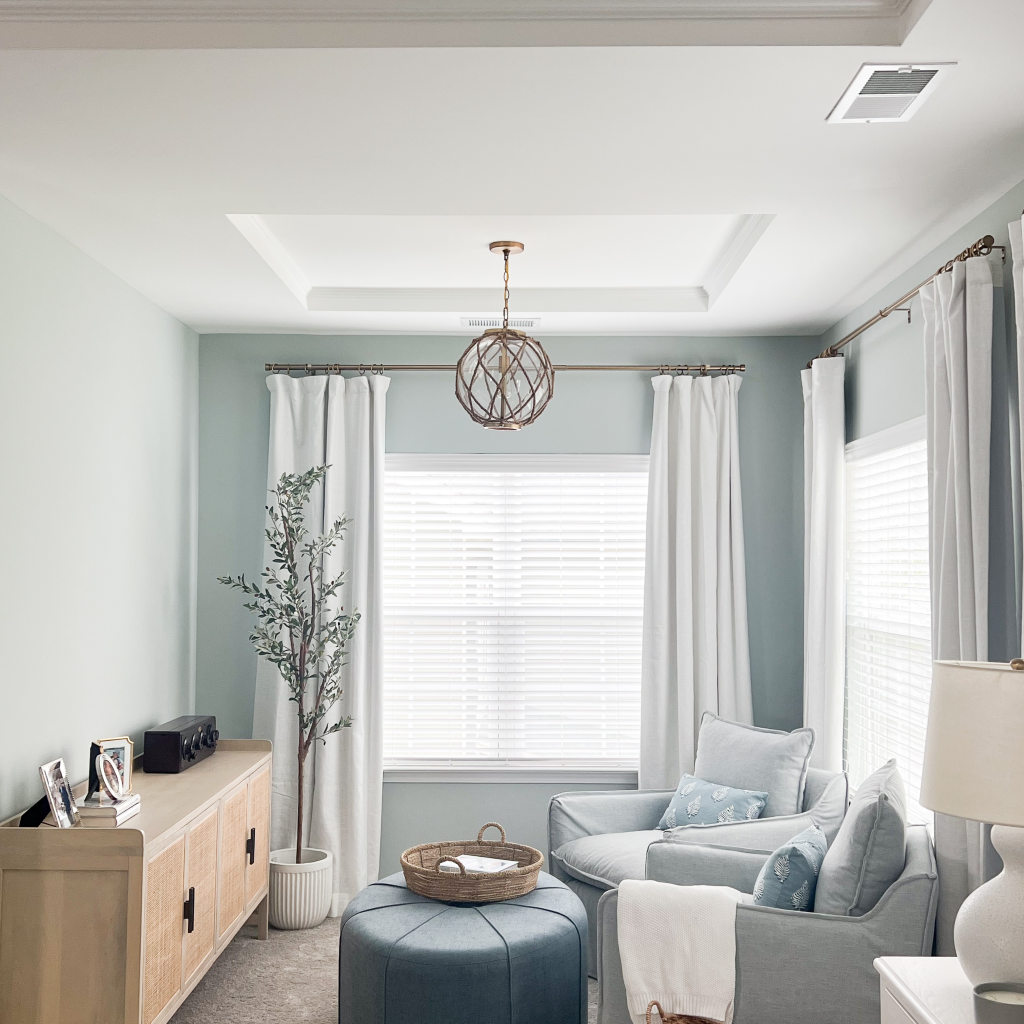Ivy Arbor room design with blue accent wall
