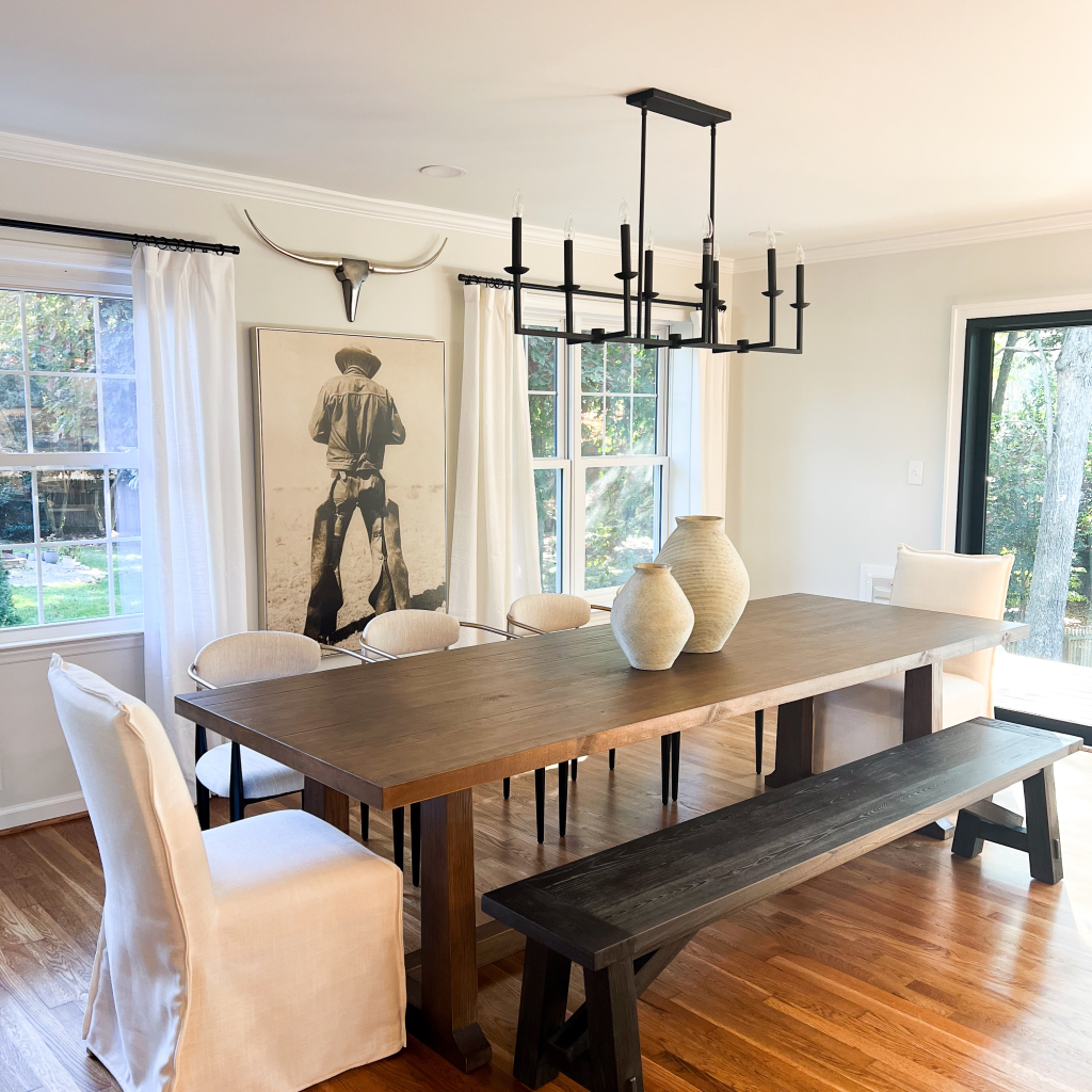 modern dinning room with wooden bench designed by The Highpoint House