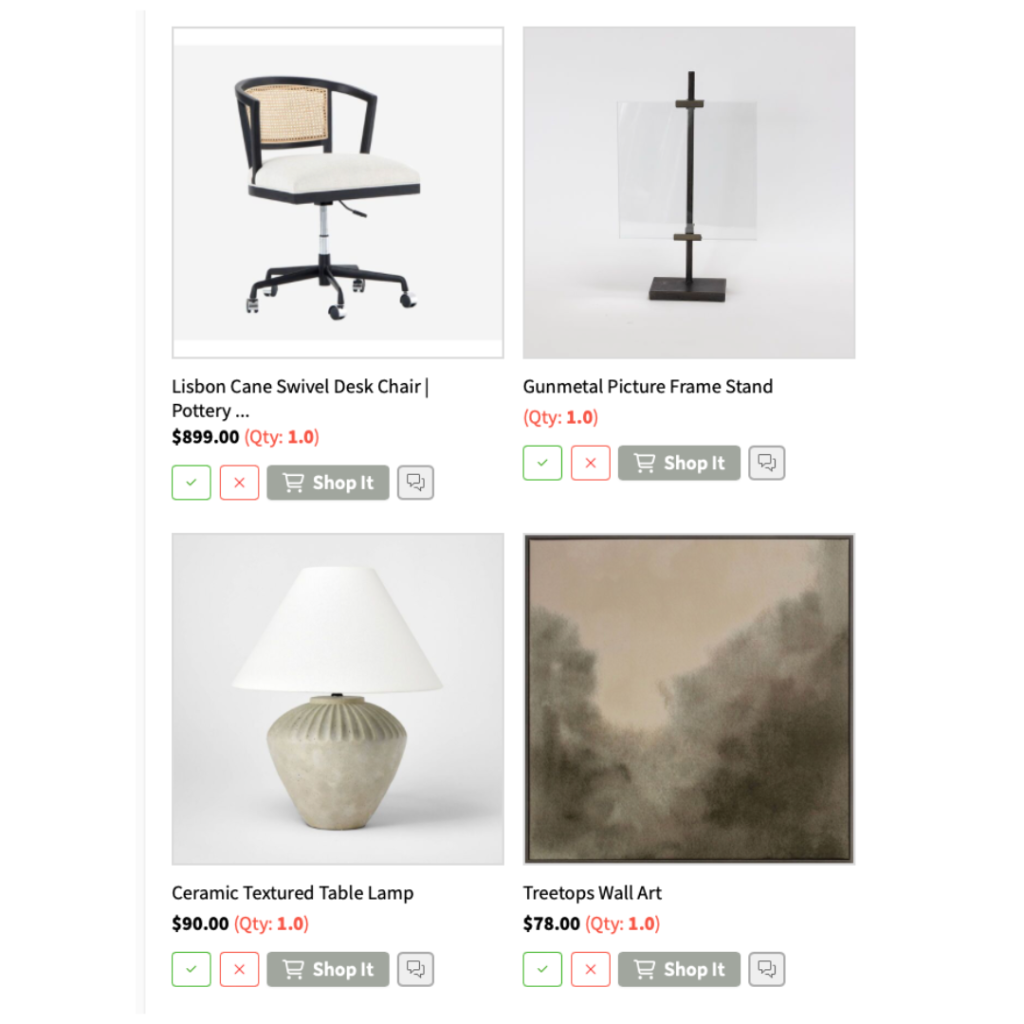 virtual design shop list