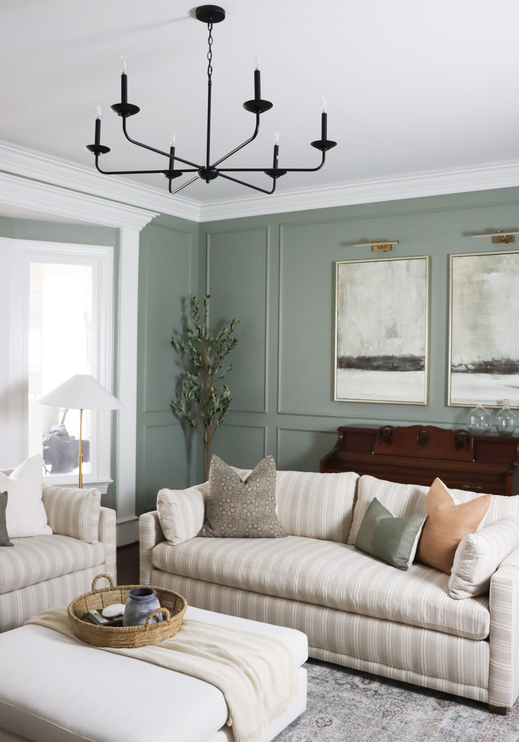 living room with green wall painted