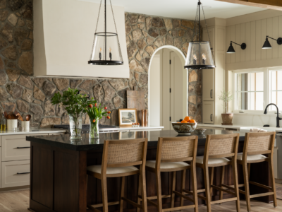 Modern kitchen with stone accents